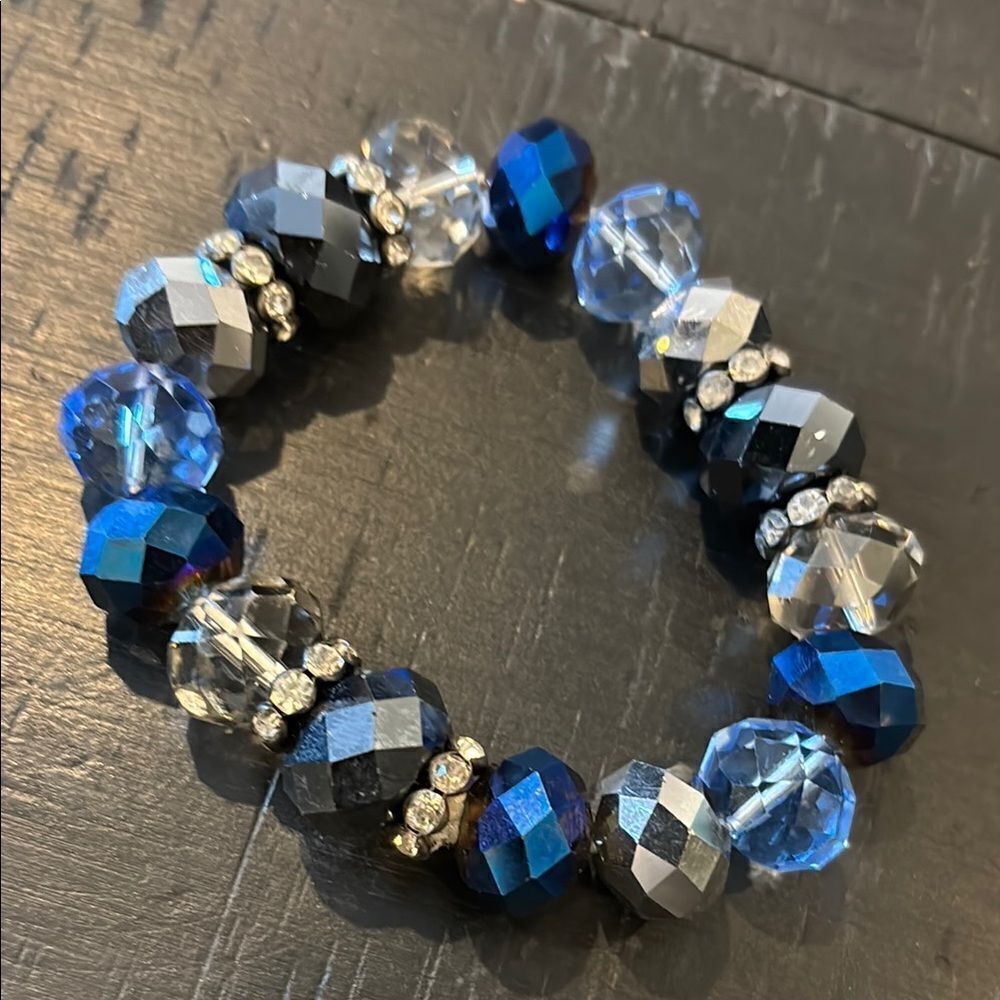 Crown Trifari Blue Silver Glass Bead Multi Elegant Beaded Bracelet
